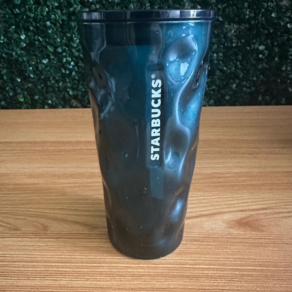 Starbucks Fall 2021 Dark Teal Green Mottled Dimpled Glass Cold Cup Tumbler 18oz
